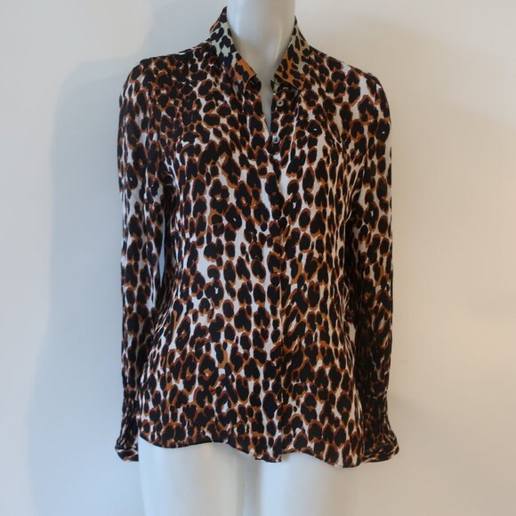 Womens Kobi Halperin Black Brown Silk Blend Animal Print Blouse Top M - Picture 7 of 11